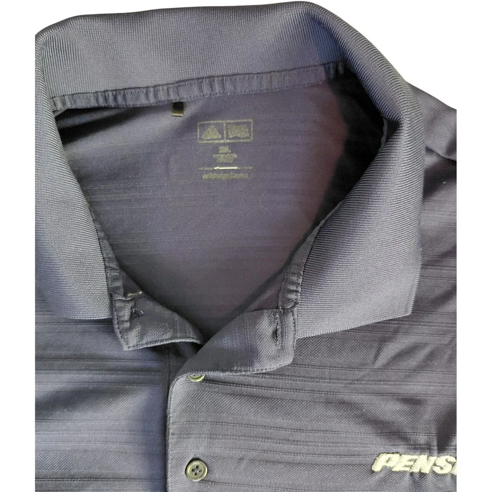 Adidas Penske Mens 2XL Navy Striped Performance Golf Polo Shirt Short Slv. A350